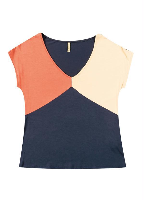 Habana - Blusa Manga Curta com Decote V Azul