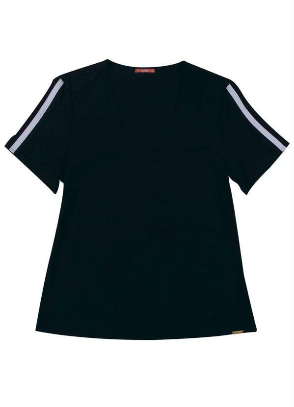 Gris - Blusa Manga Curta com Detalhe Preto