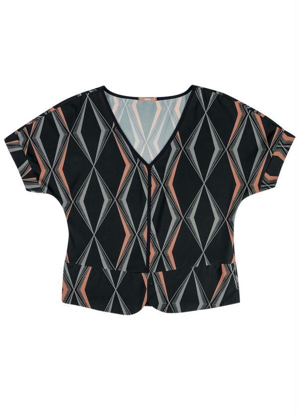 Gris - Blusa Manga Curta com Estampa Preto
