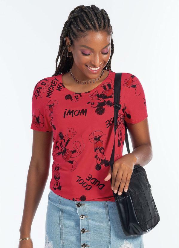 Disney - Blusa Manga Curta com Estampa Rotativa Vermelho
