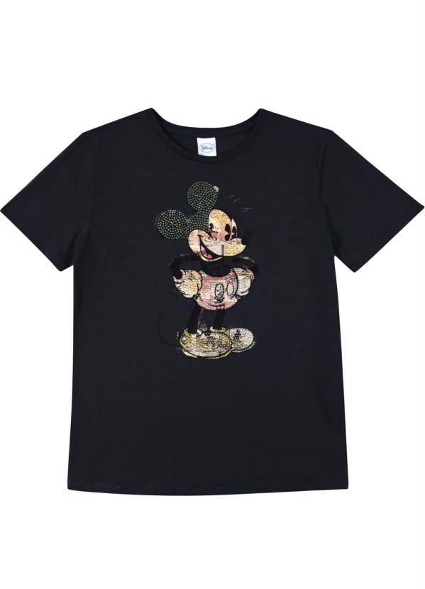 Disney - Blusa Manga Curta em Meia Malha Preto