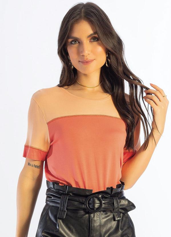 Blusa Manga Curta Feminina Adulto Laranja Cativa