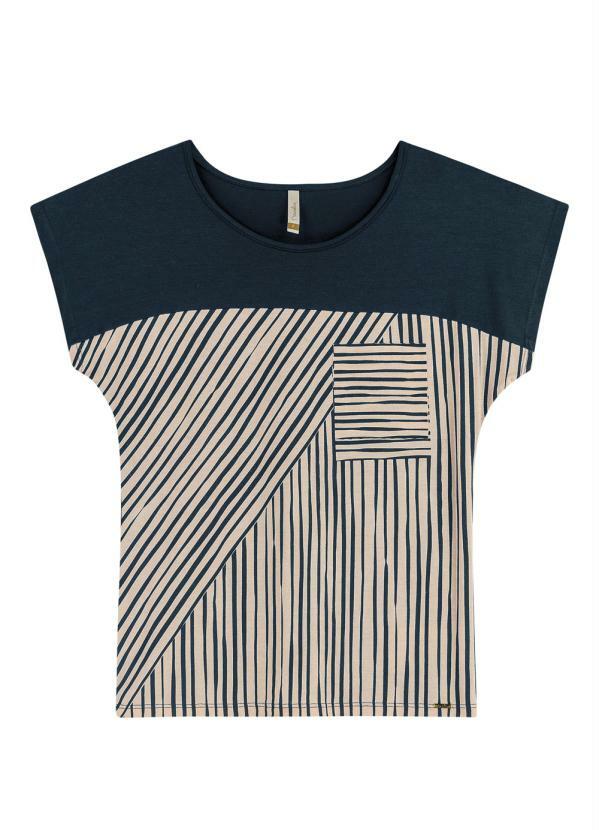 Marialícia - Blusa Manga Curta Listras Azul