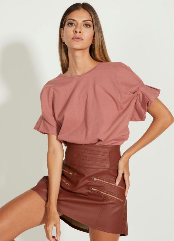 Open - Blusa Manga Curta Rosa