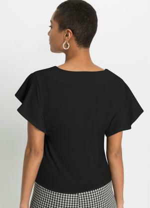bonprix - Blusa Manga Fluída Decote V Preta - BONPRIX