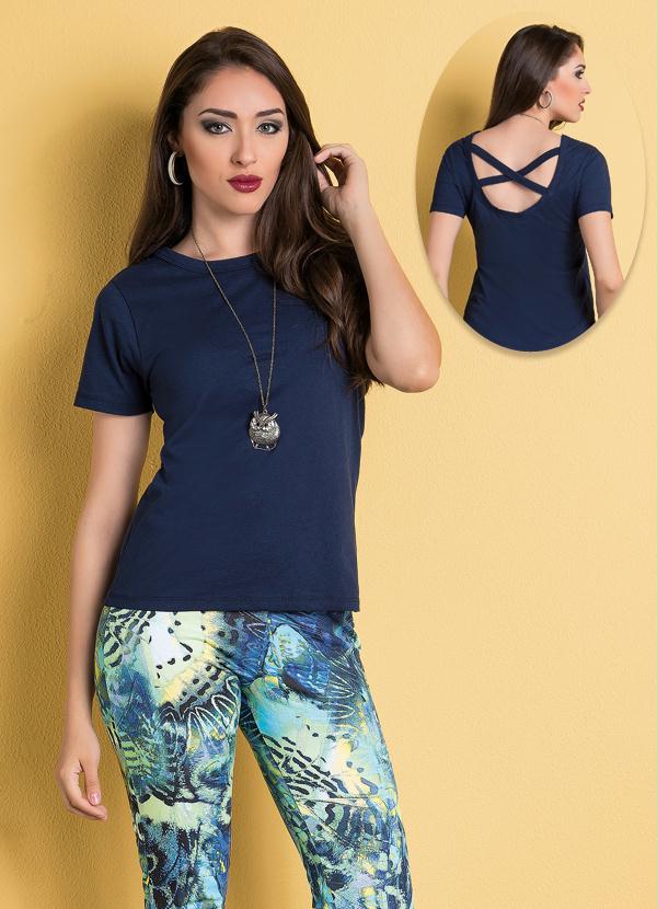 Outlet - Blusa Marinho com Tiras no Decote Costas