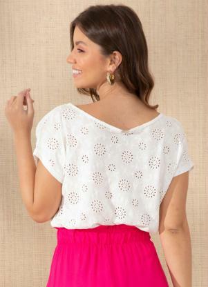 Quintess - Blusa Off White com Mangas Curtas - QUINTESS