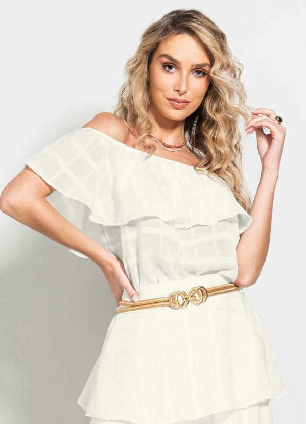 Formitz Fashion - Blusa Organza Dec. Ombro a Ombro Off White