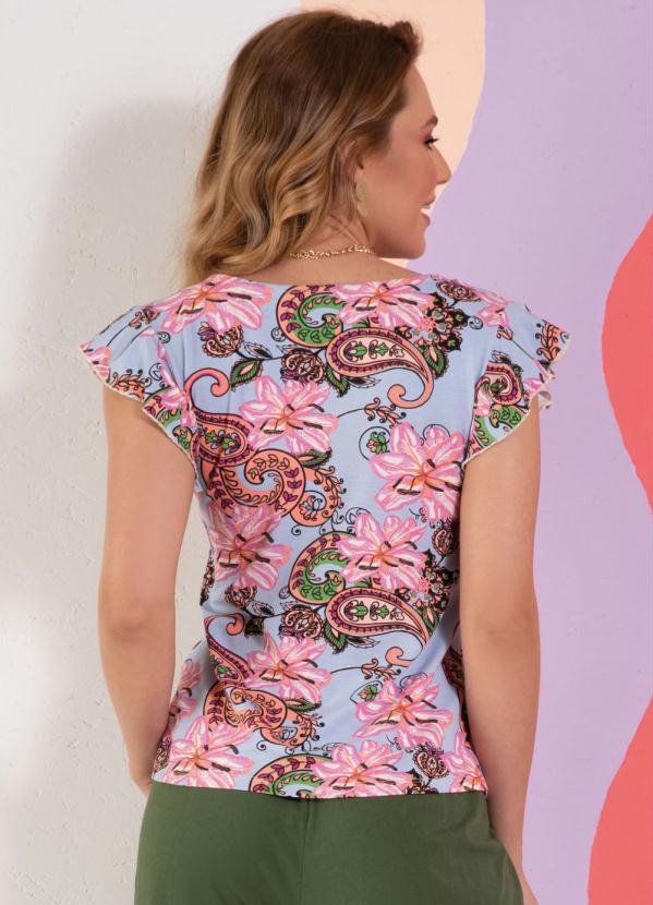 Quintess - Blusa Paisley Rosa Decote V com Babados 2