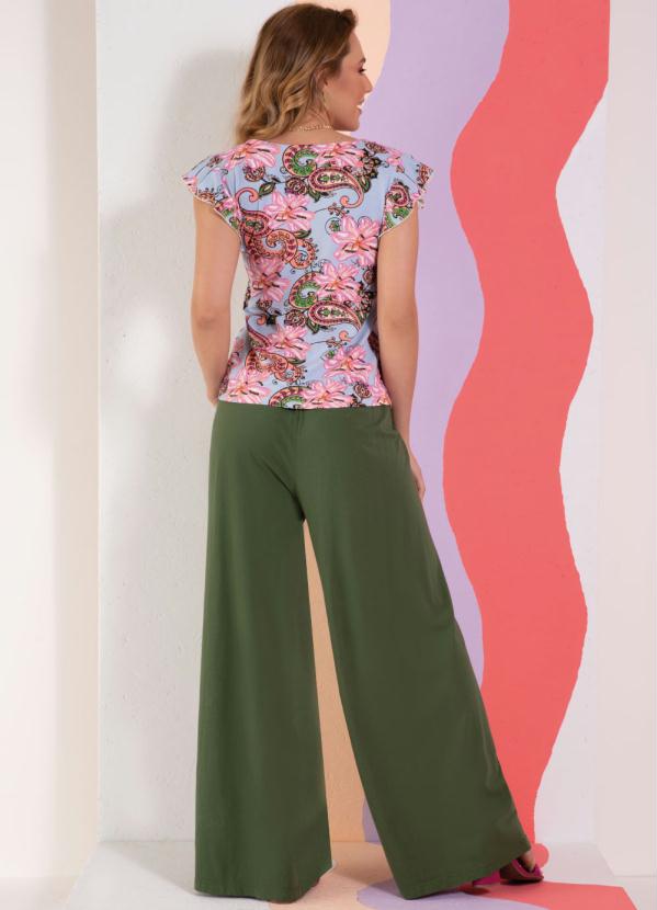 Quintess - Blusa Paisley Rosa Decote V com Babados 4