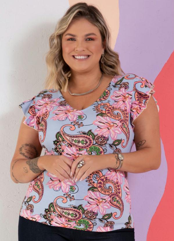 Quintess - Blusa Paisley Rosa Decote V com Babados 5