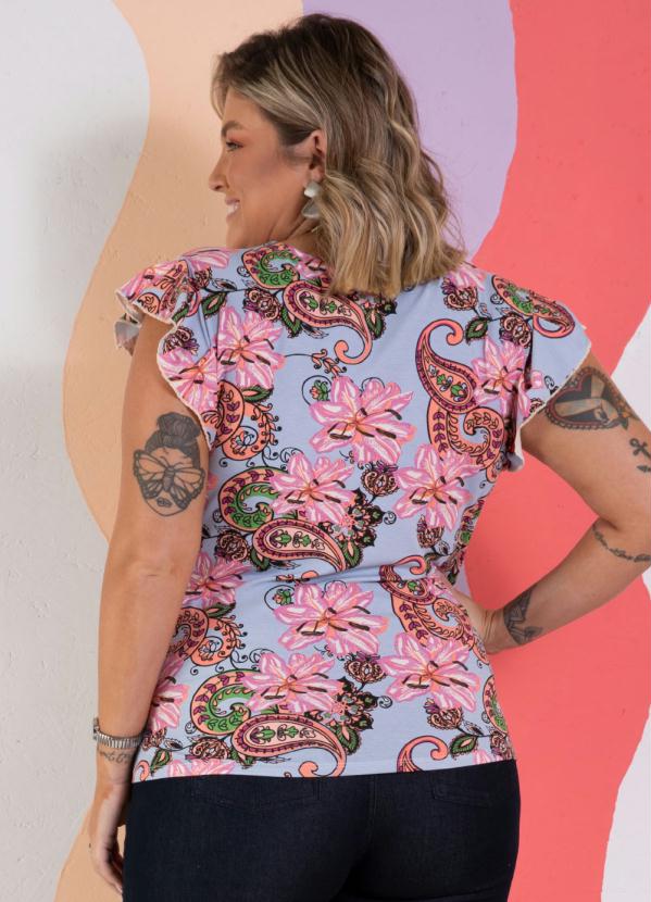 Quintess - Blusa Paisley Rosa Decote V com Babados 6