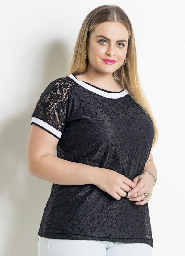 Quintess - Blusa Preta com Renda Plus Size Quintess 2