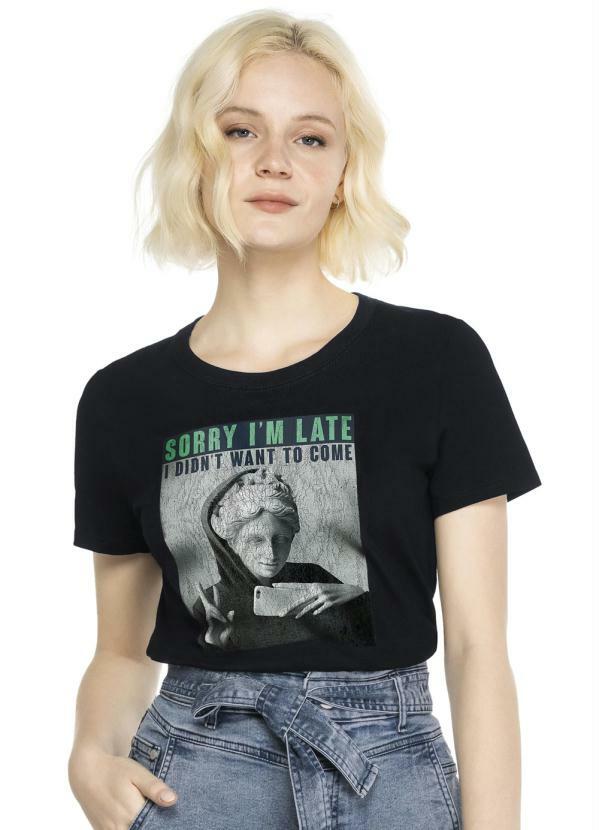 Enfim - Blusa Preta Sorry I'M Late