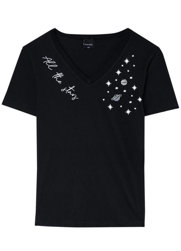 Malwee - Blusa Preta Universo em Malha