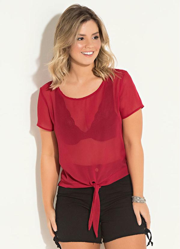 Blusa Quintess Bordô Com Leve Transparência Quintess