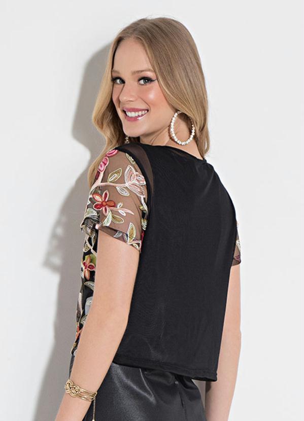 Quintess - Blusa Quintess Floral Preta com Transparência 4