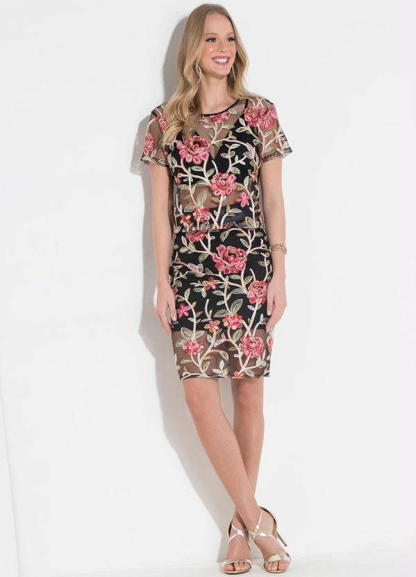 Quintess - Blusa Quintess Floral Preta com Transparência 5