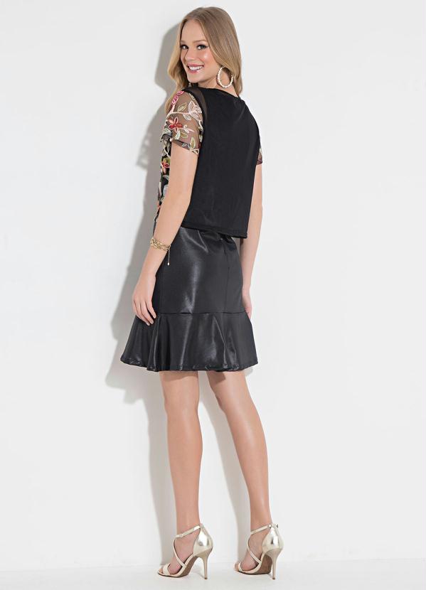 Quintess - Blusa Quintess Floral Preta com Transparência 7