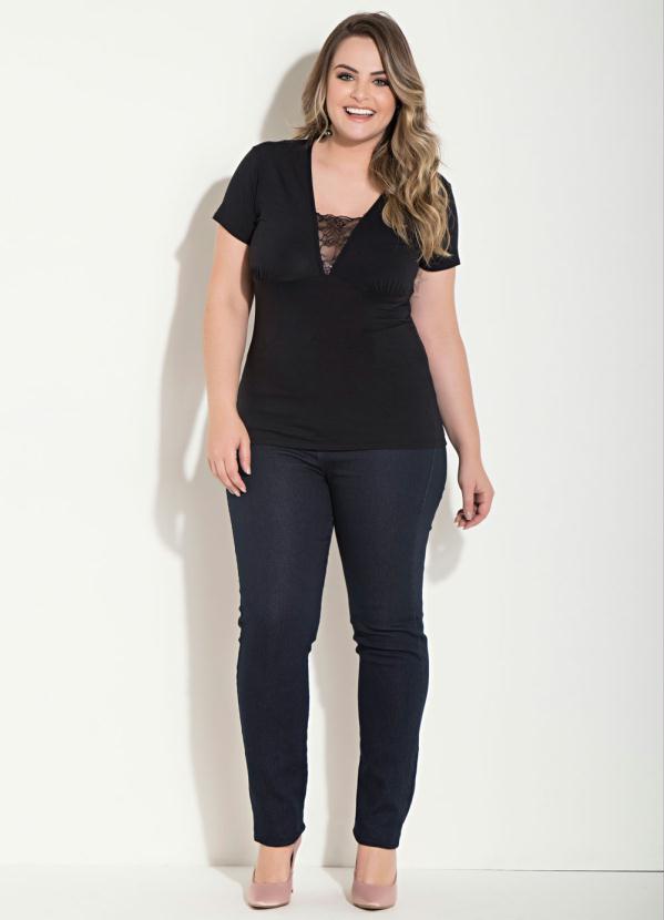 Quintess - Blusa Quintess Preta com Detalhe em Renda 7