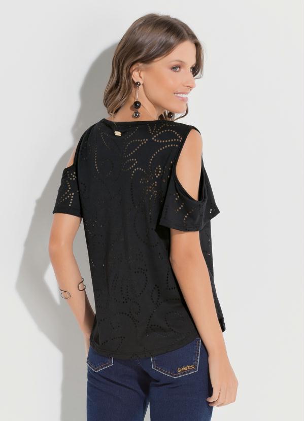 Quintess - Blusa Quintess Preta com Ombros Vazados 2
