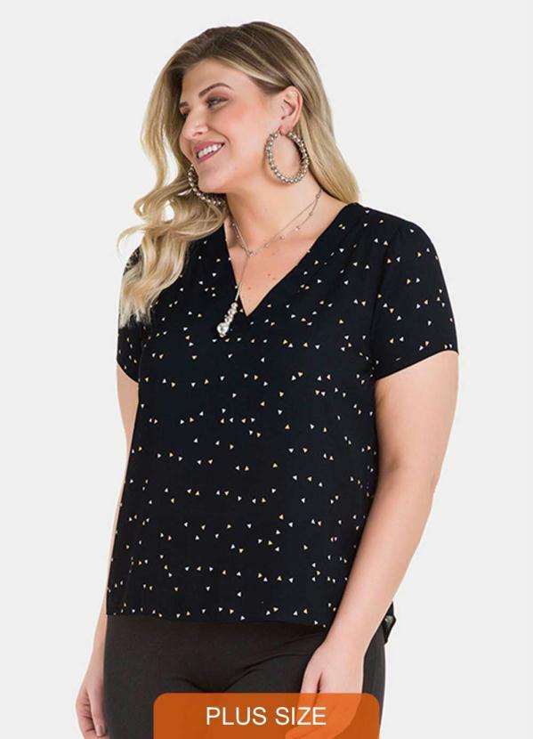 Lunender Mais Mulher - Blusa Tecido Crepe Chiffon Preto Reativo