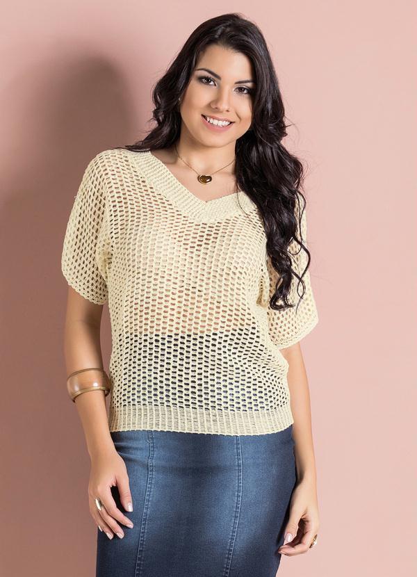 Multimarcas - Blusa Tricô Bege com Decote V