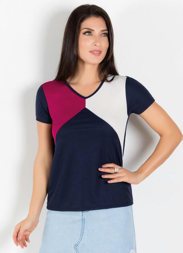 Rosalie - Blusa Tricolor com Recortes Geométricoa