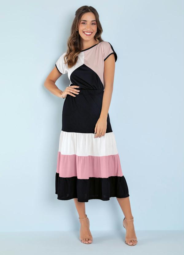 Queima Estoque - Blusa Tricolor com Recortes Moda Evangélica 5