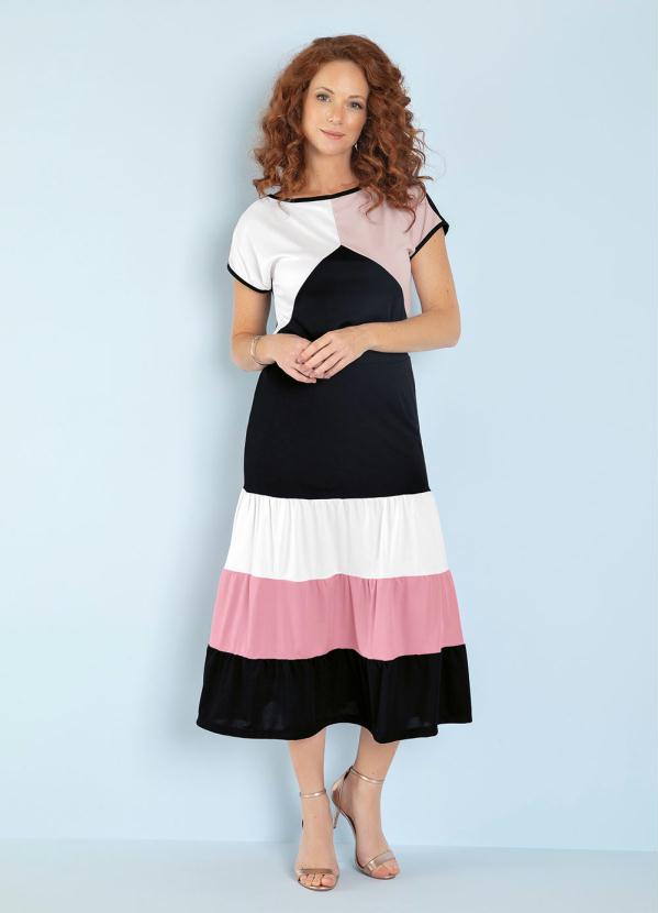 Queima Estoque - Blusa Tricolor com Recortes Moda Evangélica 6