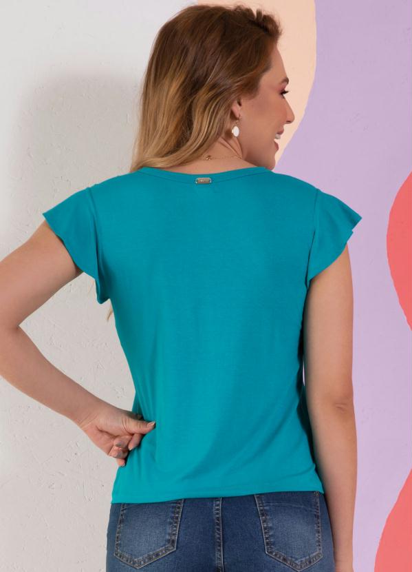 Quintess - Blusa Turquesa Decote V com Botões Decorativos 2