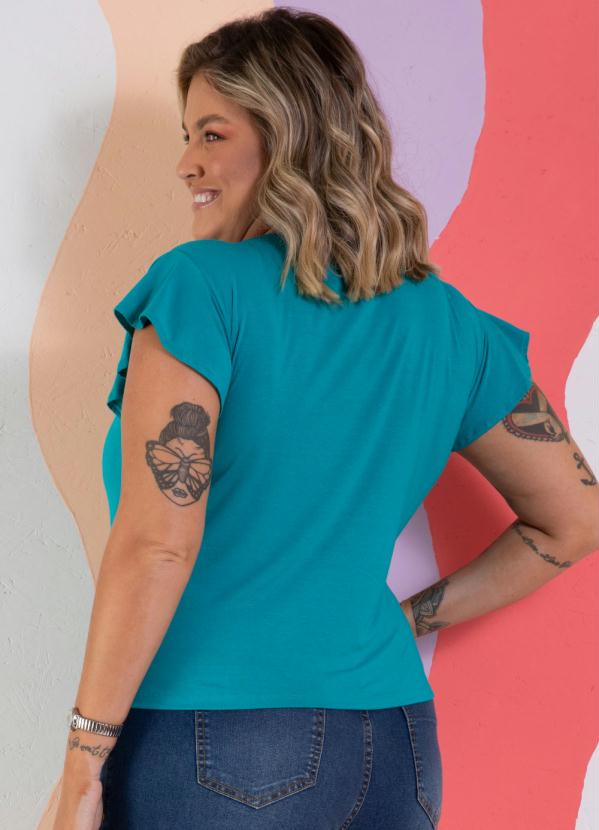 Quintess - Blusa Turquesa Decote V com Botões Decorativos 6