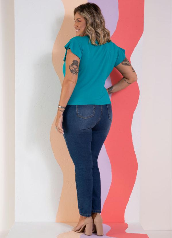 Quintess - Blusa Turquesa Decote V com Botões Decorativos 8