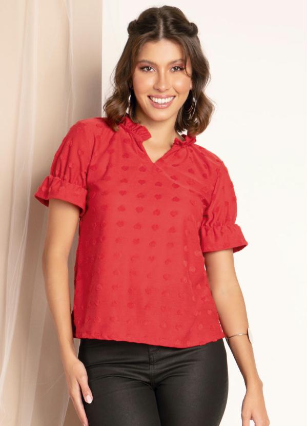 Quintess - Blusa Vermelha com Babadinhos no Decote