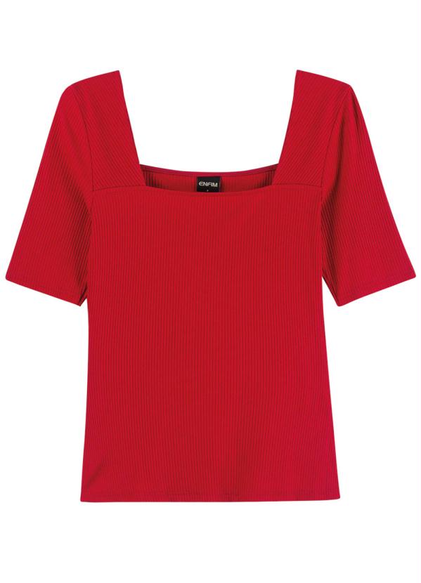 Enfim - Blusa Vermelha Decote Quadrado Canelada