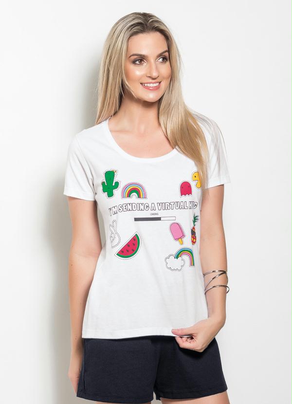 Outlet - T-Shirt Branca com Mangas Curtas e Estampa