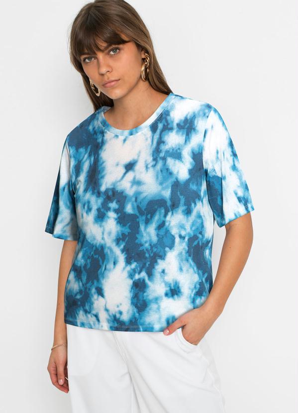 Outlet - T-Shirt Decote Redondo Tie Dye Azul