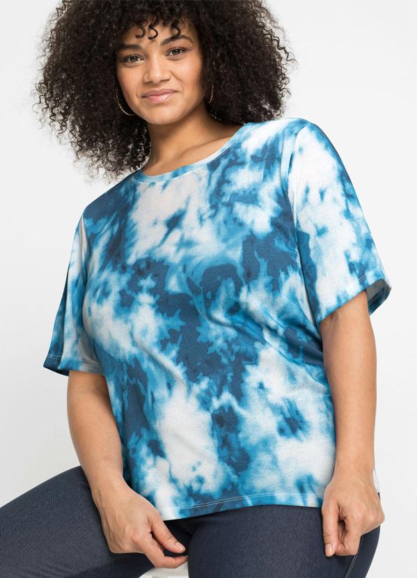 Outlet - T-Shirt Decote Redondo Tie Dye Azul 3