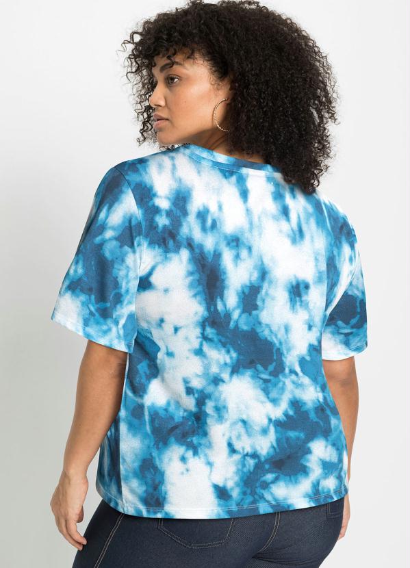 Outlet - T-Shirt Decote Redondo Tie Dye Azul 4