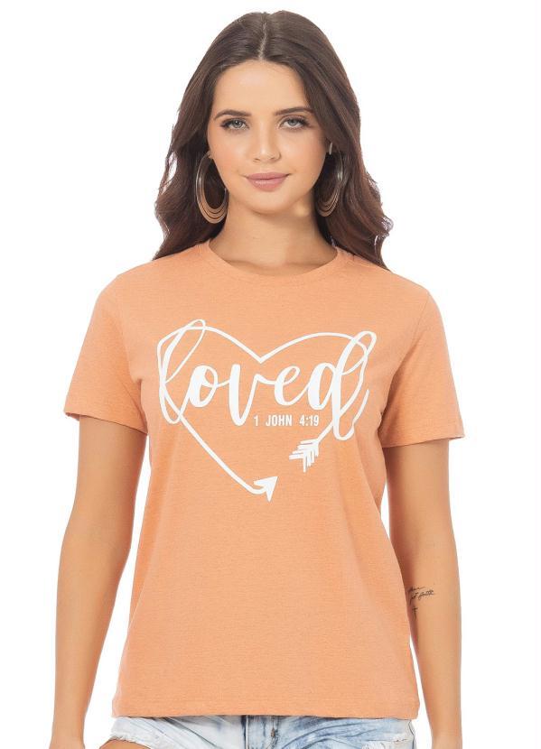 Up Close - T-Shirt Estampa Escrita e Coração Laranja