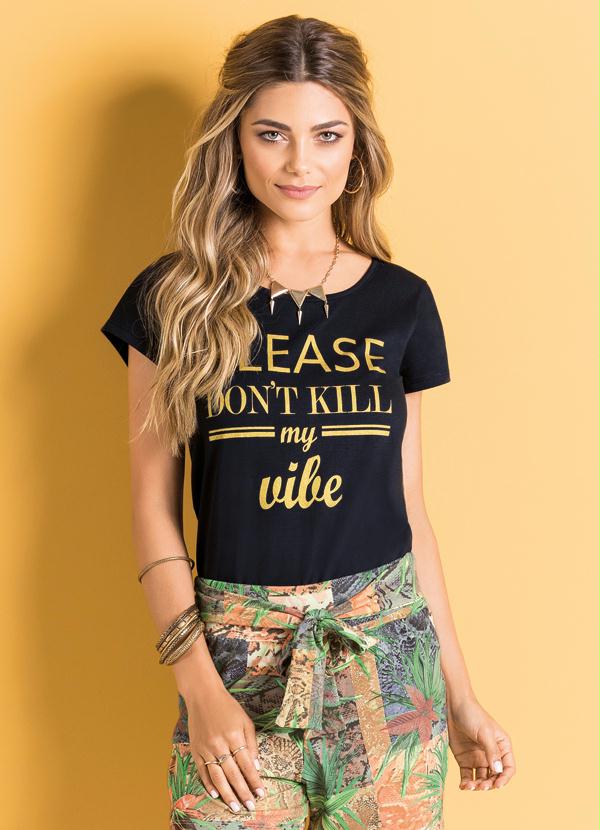 Outlet - T-Shirt Estampa Frontal Preta 1