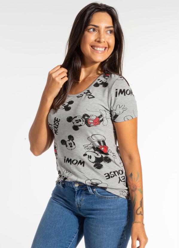 Disney - T-Shirt Feminina com Estampa Rotativa Mescla
