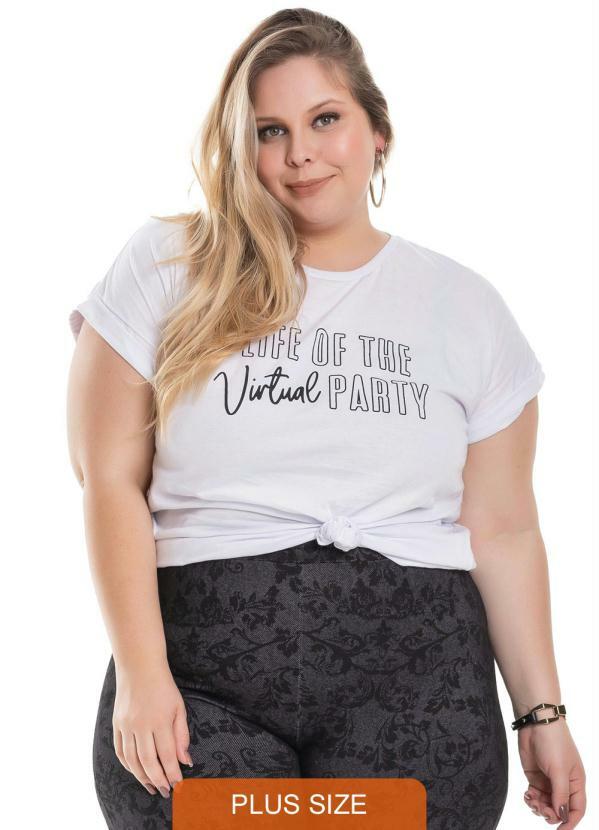 Miss Masy Plus - T-Shirt Feminina Plus Size Virtual Party Branco