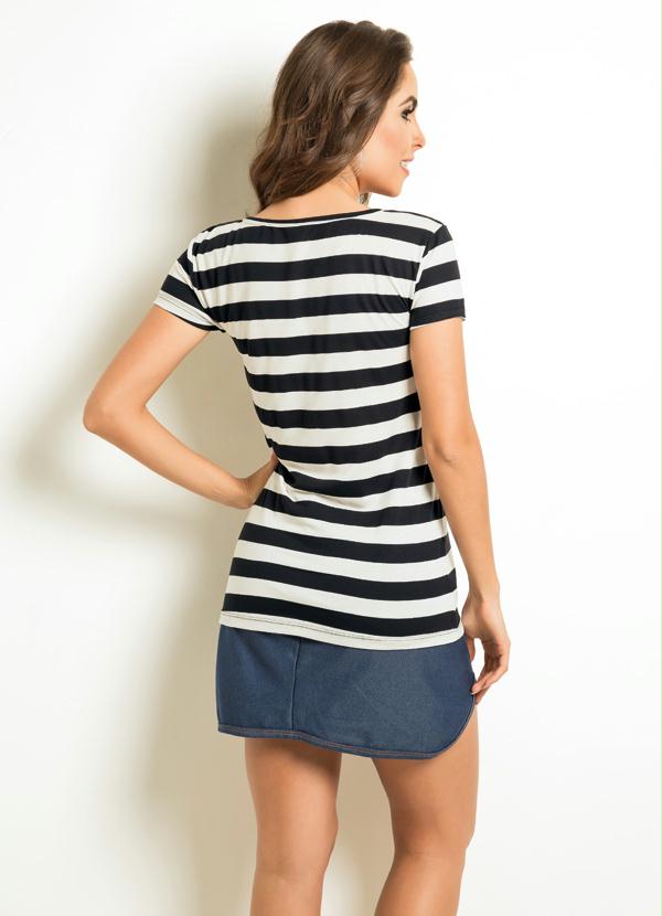 Outlet - T-Shirt Listrada com Decote Redondo 2