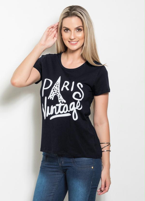 Outlet - T-Shirt Preta com Estampa Paris Vintage
