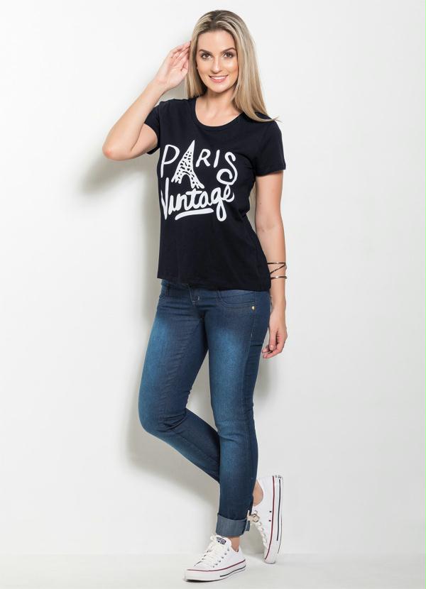 Outlet - T-Shirt Preta com Estampa Paris Vintage 3