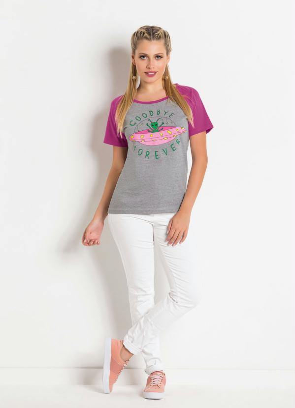 Outlet - T-Shirt Raglan Rosa e Mescla com Estampa 3