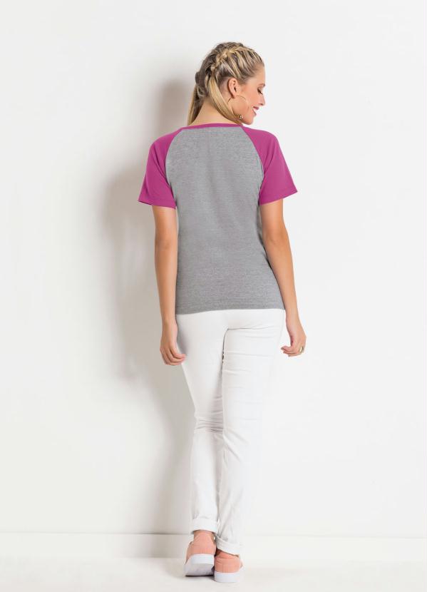 Outlet - T-Shirt Raglan Rosa e Mescla com Estampa 4