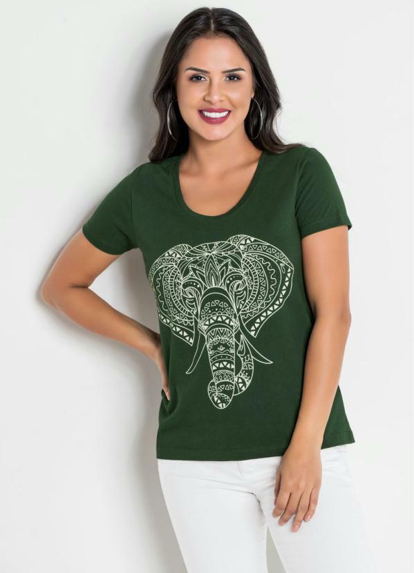 Outlet - T-Shirt Verde Militar com Estampa Frontal