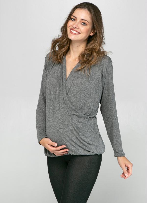 Agora Sou Mãe - Blusa Amamentação Maxi Cruzada Mescla